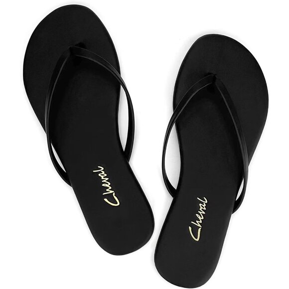 🆕 Black Leather Thong Sandals Women’s Flip Flops Comfy Summer Rubber Dressy - Picture 1 of 5